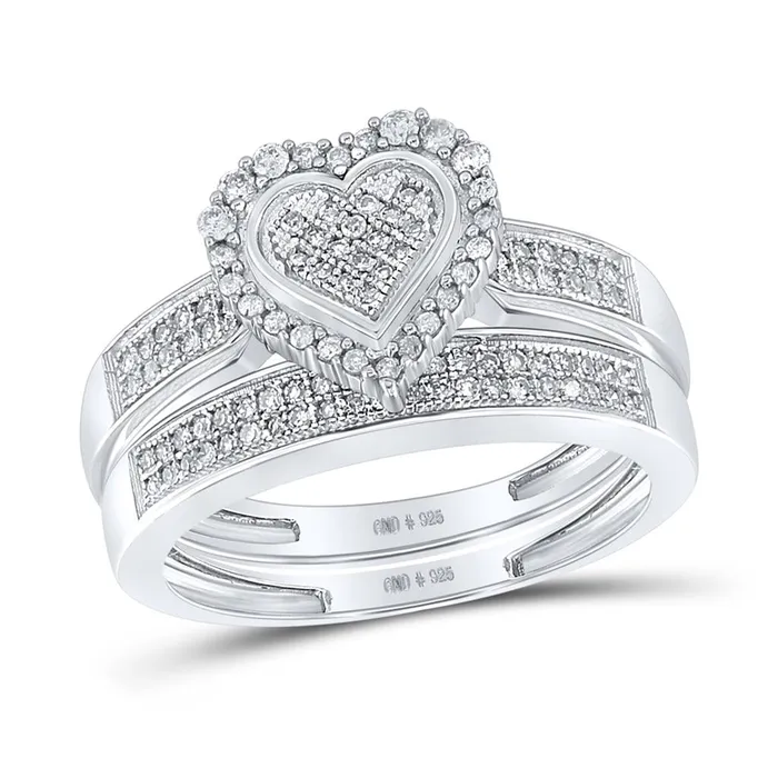 Rings gndatlanta Sterling Silver Round Diamond Heart Bridal Wedding Ring Set 38 Cttw