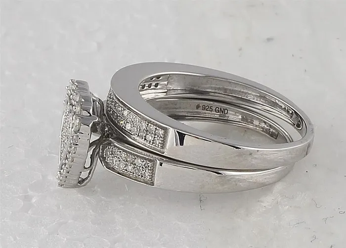 Rings gndatlanta Sterling Silver Round Diamond Heart Bridal Wedding Ring Set 38 Cttw