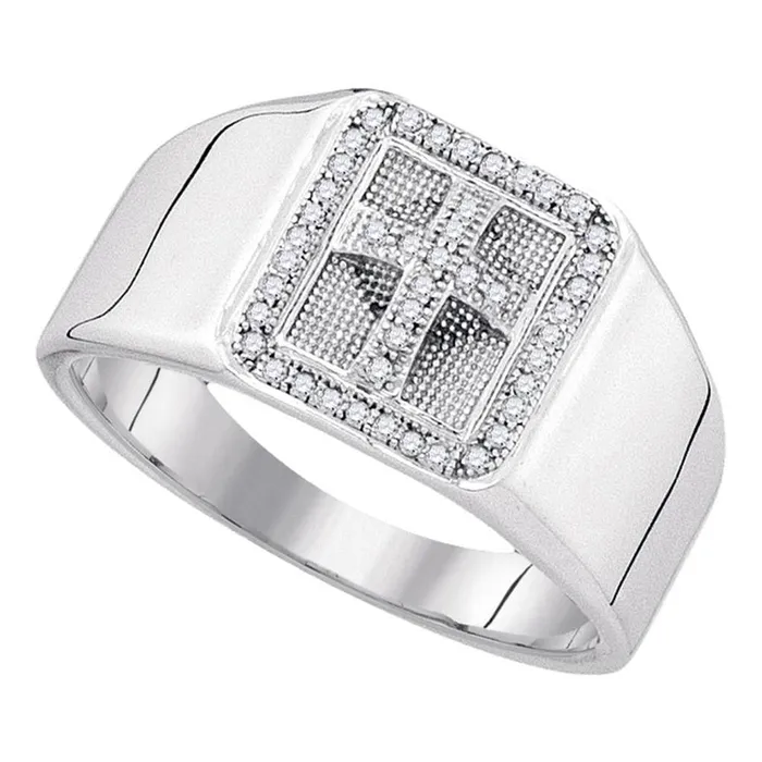Rings gndatlanta Sterling Silver Round Diamond Square Frame Cross Religious Ring 16 Cttw Rings gndatlanta Sterling Silver Round Diamond Square Frame Cross Religious Ring 16 Cttw