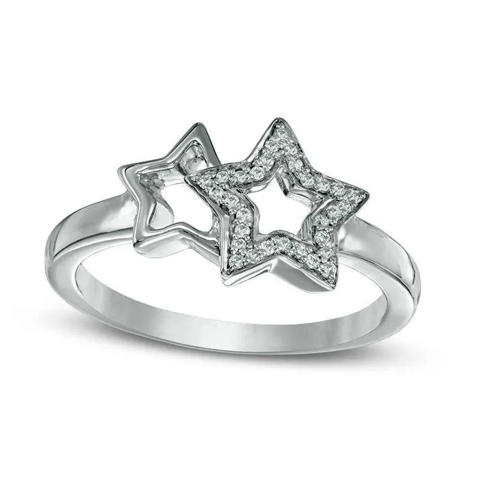 Rings Goldia 010 CT TW Natural Diamond Double Star Ring in Sterling Silver