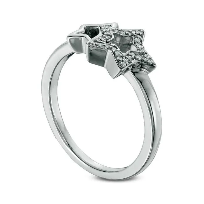 Rings Goldia 010 CT TW Natural Diamond Double Star Ring in Sterling Silver Rings Goldia 010 CT TW Natural Diamond Double Star Ring in Sterling Silver