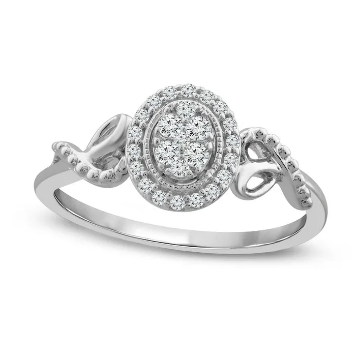 Rings Goldia 020 CT TW Composite Oval Natural Diamond Frame Bead Ribbon Sides Promise Ring in Solid 10K White Gold Rings Goldia 020 CT TW Composite Oval Natural Diamond Frame Bead Ribbon Sides Promise Ring in Solid 10K White Gold