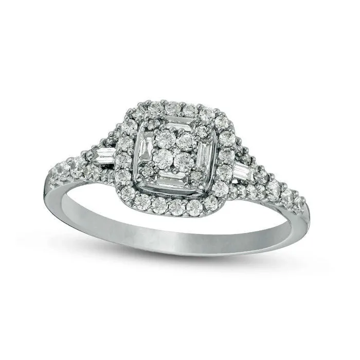 Rings Goldia 050 CT TW Composite Natural Diamond Double Cushion Frame Engagement Ring in Solid 10K White Gold Rings Goldia 050 CT TW Composite Natural Diamond Double Cushion Frame Engagement Ring in Solid 10K White Gold