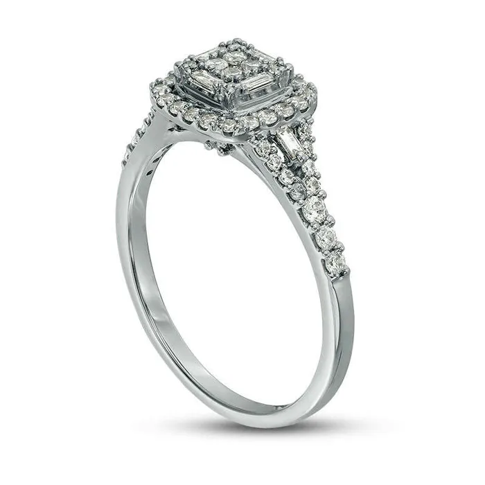 Rings Goldia 050 CT TW Composite Natural Diamond Double Cushion Frame Engagement Ring in Solid 10K White Gold Rings Goldia 050 CT TW Composite Natural Diamond Double Cushion Frame Engagement Ring in Solid 10K White Gold