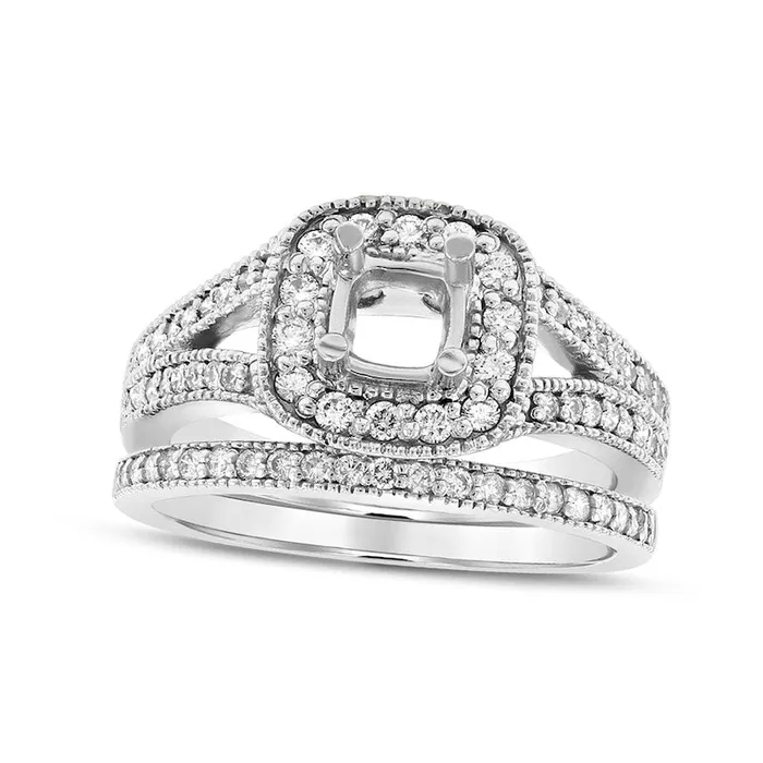Rings Goldia 063 CT TW Natural Diamond Cushion Frame SemiMount Bridal Engagement Ring Set in Solid 14K White Gold ISI2 Rings Goldia 063 CT TW Natural Diamond Cushion Frame SemiMount Bridal Engagement Ring Set in Solid 14K White Gold ISI2