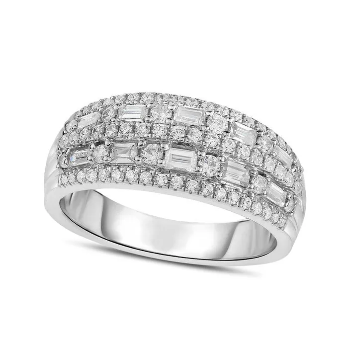 Rings Goldia 10 CT TW Baguette and Round Natural Diamond Alternating MultiRow Band in Solid 14K White Gold Rings Goldia 10 CT TW Baguette and Round Natural Diamond Alternating MultiRow Band in Solid 14K White Gold
