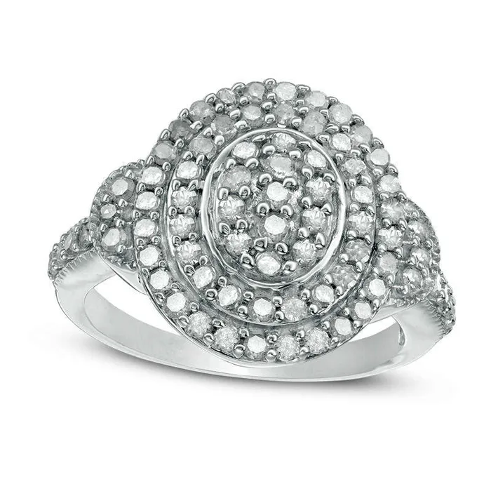 Rings Goldia 10 CT TW Composite Natural Diamond Double Oval Frame Collar Ring in Sterling Silver