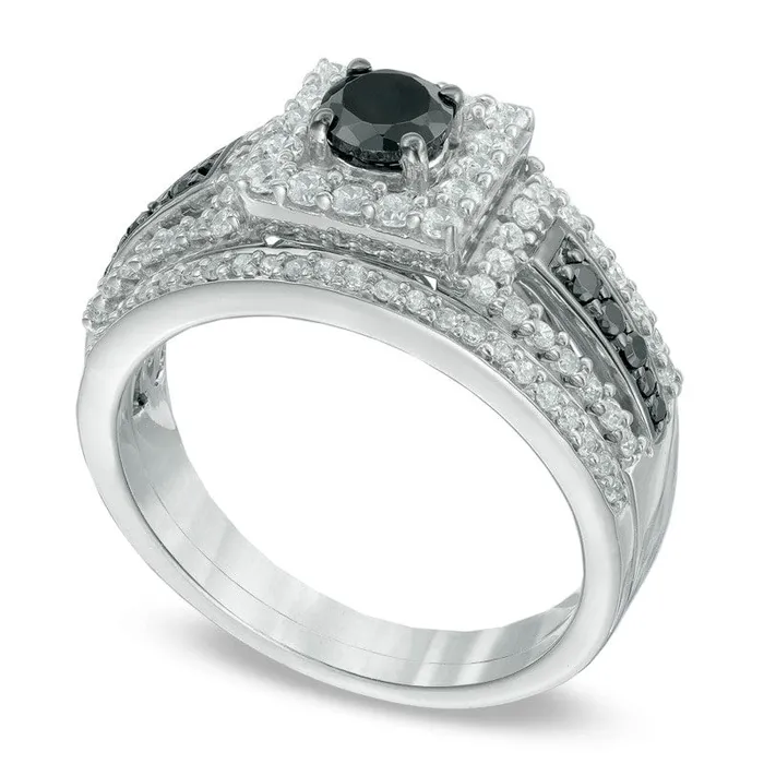 Rings Goldia 10 CT TW Enhanced Black and White Natural Diamond Square Frame Bridal Engagement Ring Set in Solid 10K White Gold Rings Goldia 10 CT TW Enhanced Black and White Natural Diamond Square Frame Bridal Engagement Ring Set in Solid 10K White Gold
