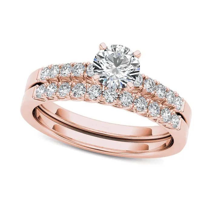 Rings Goldia 10 CT TW Natural Diamond Bridal Engagement Ring Set in Solid 14K Rose Gold Rings Goldia 10 CT TW Natural Diamond Bridal Engagement Ring Set in Solid 14K Rose Gold
