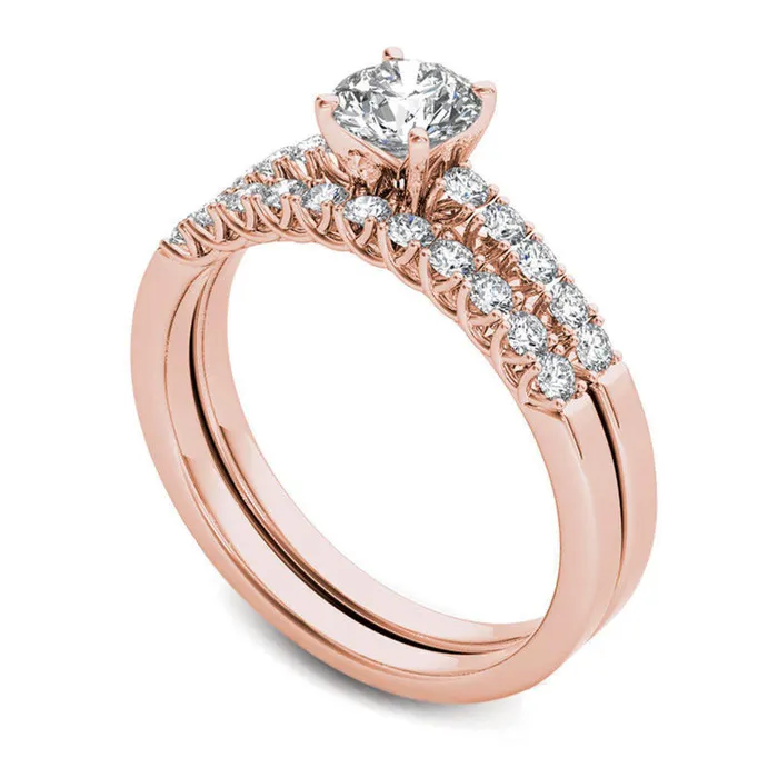 Rings Goldia 10 CT TW Natural Diamond Bridal Engagement Ring Set in Solid 14K Rose Gold Rings Goldia 10 CT TW Natural Diamond Bridal Engagement Ring Set in Solid 14K Rose Gold