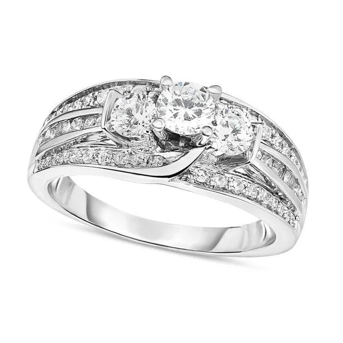 Rings Goldia 10 CT TW Natural Diamond Three Stone MultiRow Shank Engagement Ring in Solid 14K White Gold Rings Goldia 10 CT TW Natural Diamond Three Stone MultiRow Shank Engagement Ring in Solid 14K White Gold