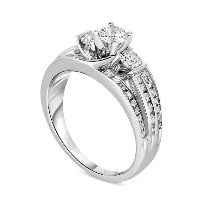 Rings Goldia 10 CT TW Natural Diamond Three Stone MultiRow Shank Engagement Ring in Solid 14K White Gold Rings Goldia 10 CT TW Natural Diamond Three Stone MultiRow Shank Engagement Ring in Solid 14K White Gold