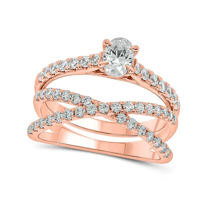 Rings Goldia 125 CT TW Oval Natural Diamond Crossover Bridal Engagement Ring Set in Solid 10K Rose Gold Rings Goldia 125 CT TW Oval Natural Diamond Crossover Bridal Engagement Ring Set in Solid 10K Rose Gold