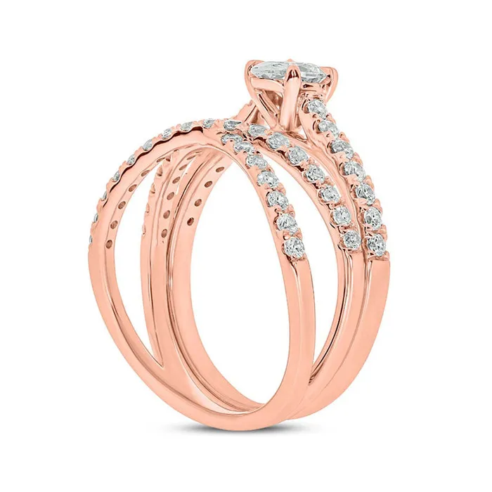 Rings Goldia 125 CT TW Oval Natural Diamond Crossover Bridal Engagement Ring Set in Solid 10K Rose Gold Rings Goldia 125 CT TW Oval Natural Diamond Crossover Bridal Engagement Ring Set in Solid 10K Rose Gold