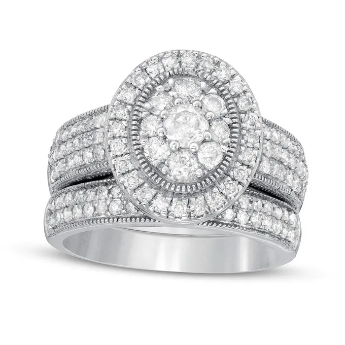 Rings Goldia 133 CT TW Composite Oval Natural Diamond Frame Antique VintageStyle MultiRow Bridal Engagement Ring Set in Solid 10K White Gold Rings Goldia 133 CT TW Composite Oval Natural Diamond Frame Antique VintageStyle MultiRow Bridal Engagement Ring Set in Solid 10K White Gold