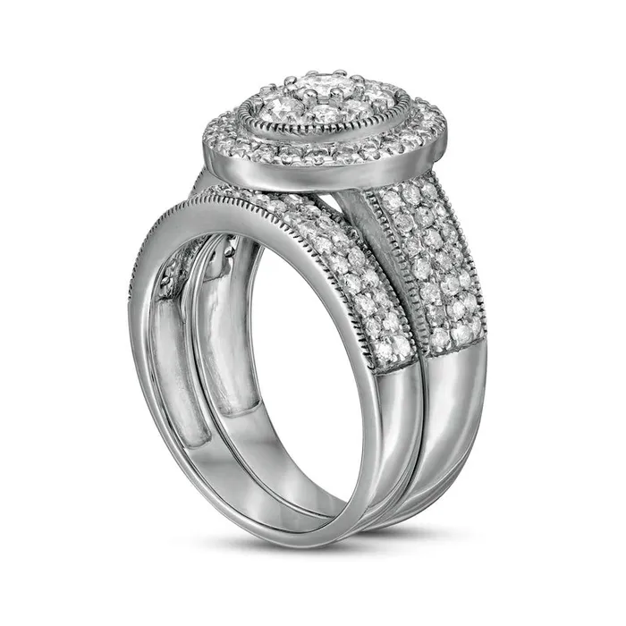 Rings Goldia 133 CT TW Composite Oval Natural Diamond Frame Antique VintageStyle MultiRow Bridal Engagement Ring Set in Solid 10K White Gold Rings Goldia 133 CT TW Composite Oval Natural Diamond Frame Antique VintageStyle MultiRow Bridal Engagement Ring Set in Solid 10K White Gold