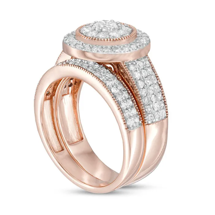 Rings Goldia 133 CT TW Natural Diamond Double Frame Antique VintageStyle MultiRow Bridal Engagement Ring Set in Solid 10K Rose Gold Rings Goldia 133 CT TW Natural Diamond Double Frame Antique VintageStyle MultiRow Bridal Engagement Ring Set in Solid 10K Rose Gold