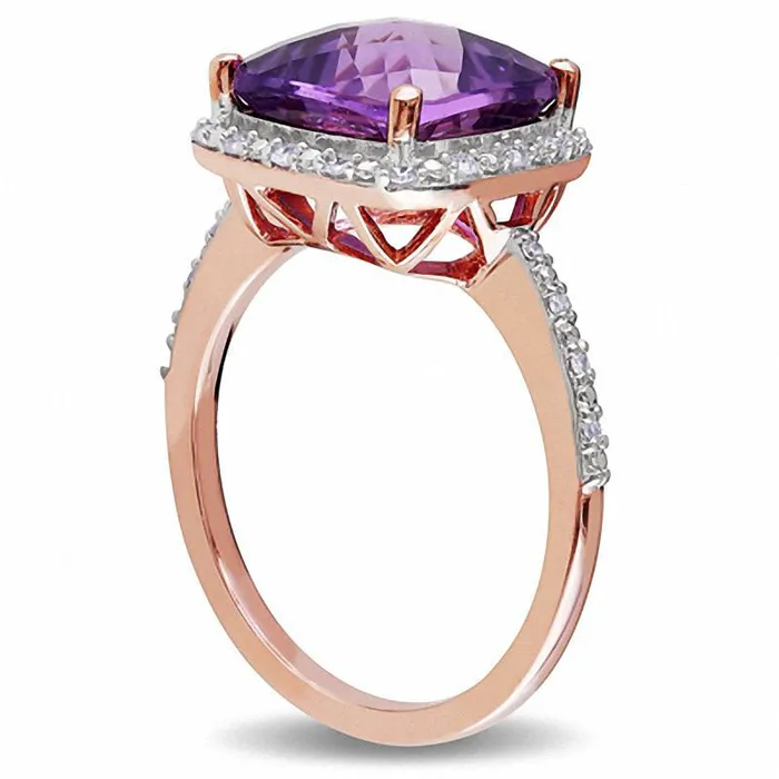 Rings Goldia 100mm CushionCut Amethyst and 010 CT TW Natural Diamond Frame Ring in Solid 10K Rose Gold Rings Goldia 100mm CushionCut Amethyst and 010 CT TW Natural Diamond Frame Ring in Solid 10K Rose Gold