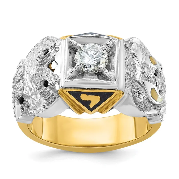 Rings Goldia 14k Twotone Gold Mens Polished and Textured Double Eagle Masonic Shriners Ring Mounting