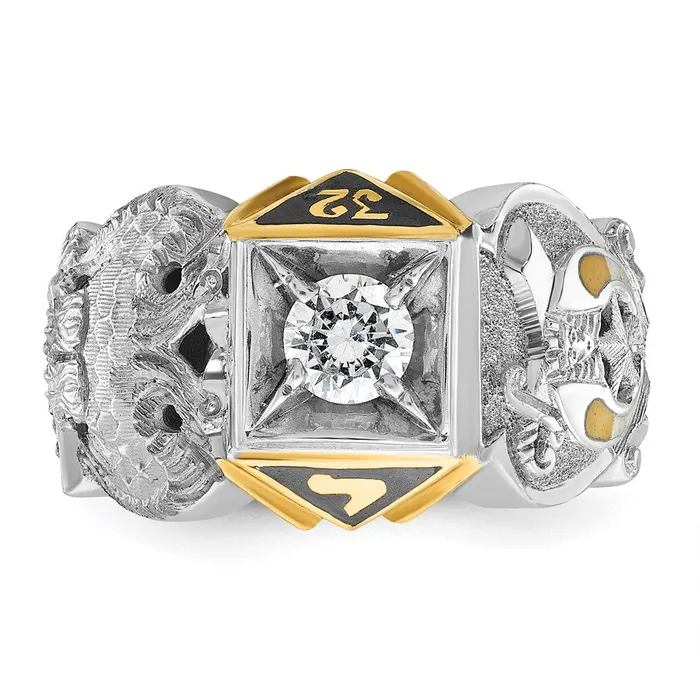 Rings Goldia 14k Twotone Gold Mens Polished and Textured Double Eagle Masonic Shriners Ring Mounting