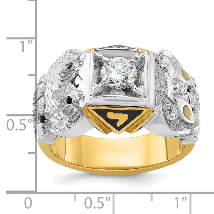 Rings Goldia 14k Twotone Gold Mens Polished and Textured Double Eagle Masonic Shriners Ring Mounting