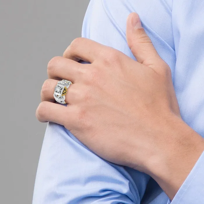 Rings Goldia 14k Twotone Gold Mens Polished and Textured Double Eagle Masonic Shriners Ring Mounting