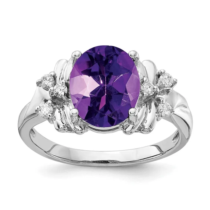 Rings Goldia 14k White Gold 10x8mm Oval Amethyst Checker AA Diamond ring