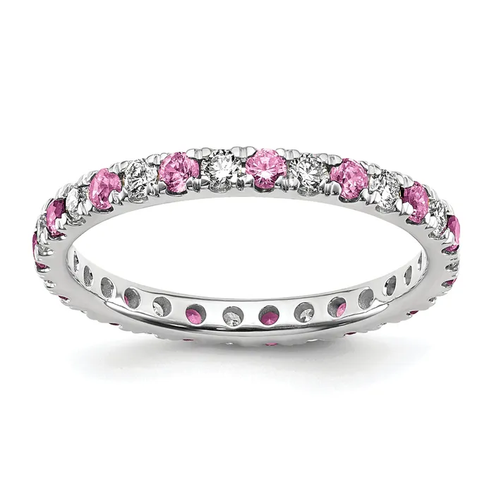 Rings Goldia 14k White Gold 38 Ct Lab Grown Diamond VSSI G and Lab Created Pink Sapphire Eternity Band Ring Rings Goldia 14k White Gold 38 Ct Lab Grown Diamond VSSI G and Lab Created Pink Sapphire Eternity Band Ring