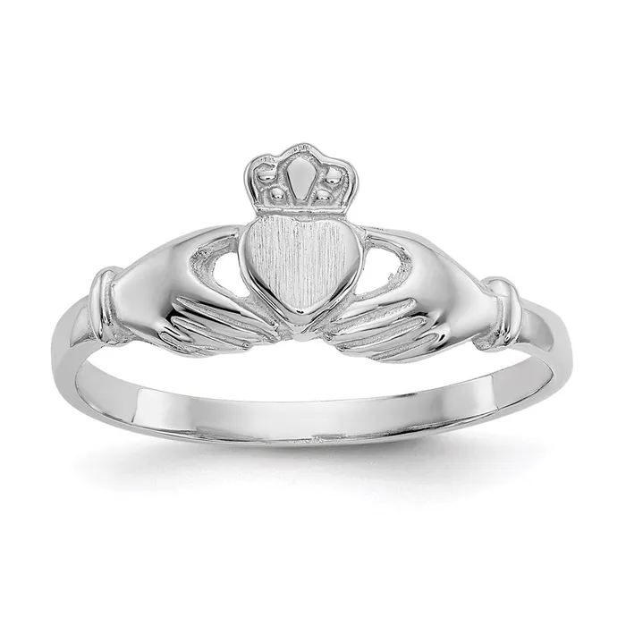 Rings Goldia 14k White Gold Polished and Satin Claddagh Ring