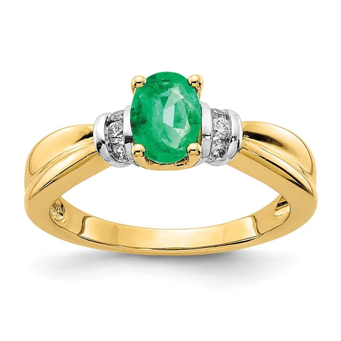 Rings Goldia 14k Yellow Gold and Oval Rhodiumd Real Diamond and Oval Emerald Ring Rings Goldia 14k Yellow Gold and Oval Rhodiumd Real Diamond and Oval Emerald Ring