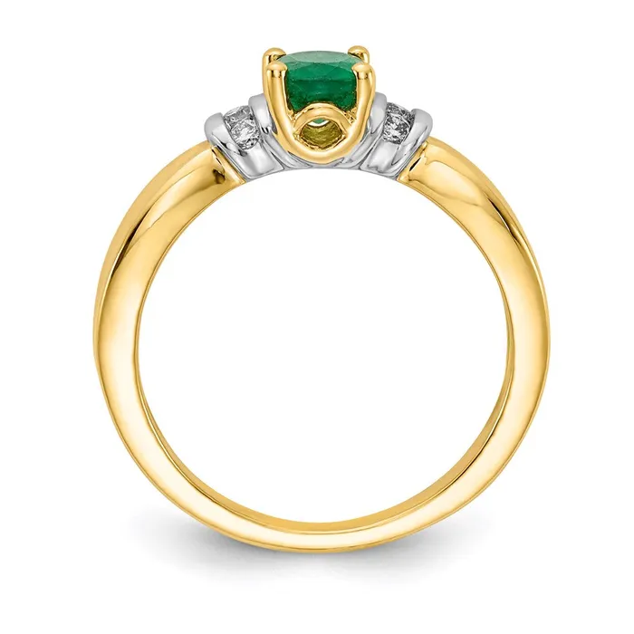 Rings Goldia 14k Yellow Gold and Oval Rhodiumd Real Diamond and Oval Emerald Ring