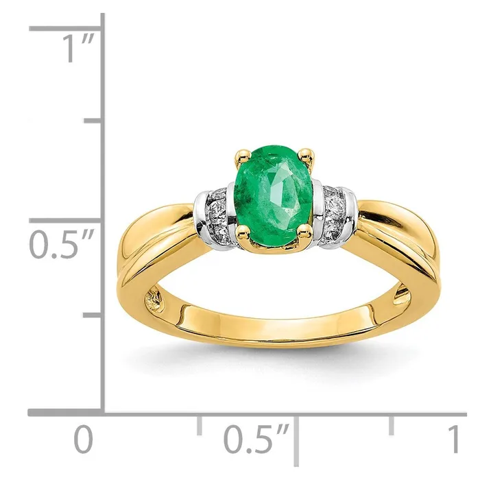 Rings Goldia 14k Yellow Gold and Oval Rhodiumd Real Diamond and Oval Emerald Ring