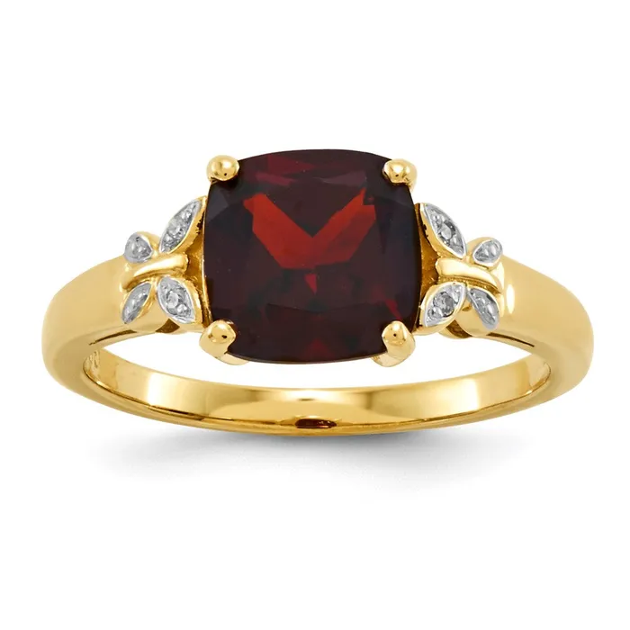 Rings Goldia 14K Yellow Gold Real Diamond and Garnet Square Ring