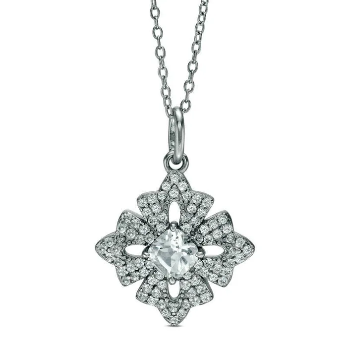 Rings Goldia 50mm CushionCut White Topaz Floral Pendant in Sterling Silver