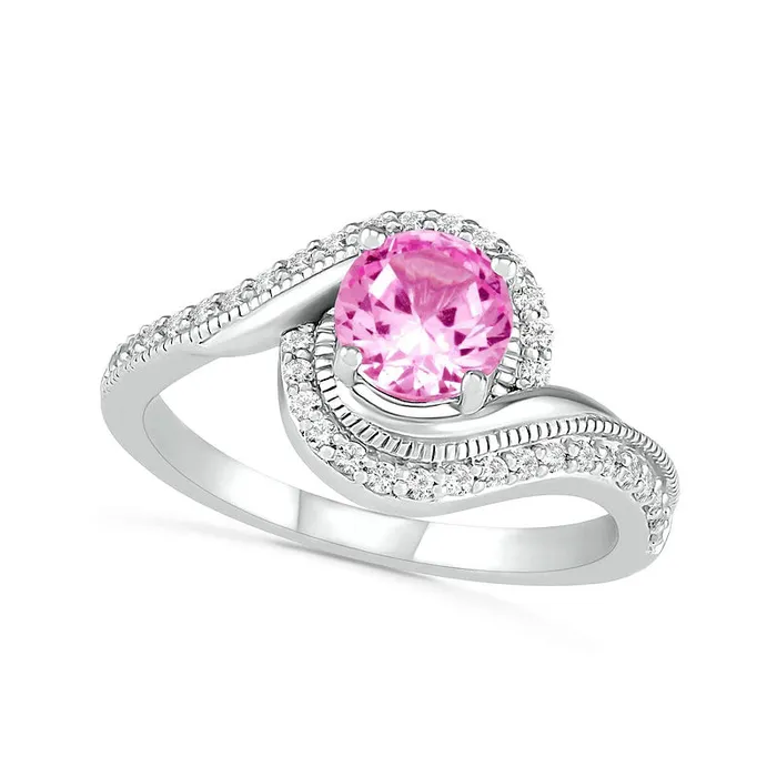 Rings Goldia 60mm LabCreated Pink and White Sapphire Bypass Frame Antique VintageStyle Ring in Sterling Silver Rings Goldia 60mm LabCreated Pink and White Sapphire Bypass Frame Antique VintageStyle Ring in Sterling Silver