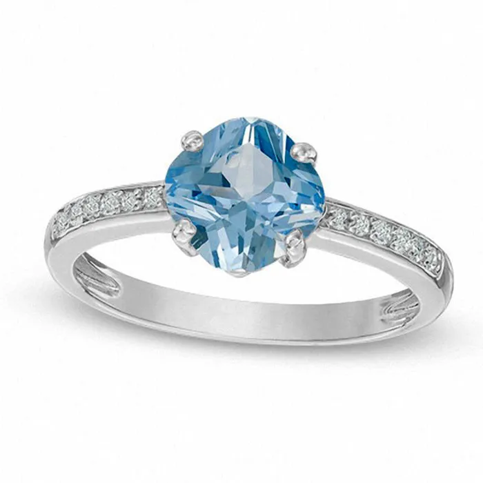 Rings Goldia 70mm CushionCut Simulated Aquamarine and LabCreated White Sapphire Ring in Sterling Silver