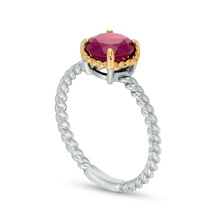 Rings Goldia 70mm Ruby Solitaire RopeTextured Frame and Shank Ring in Sterling Silver and Solid 10K Yellow Gold Rings Goldia 70mm Ruby Solitaire RopeTextured Frame and Shank Ring in Sterling Silver and Solid 10K Yellow Gold