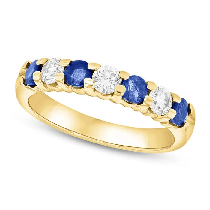 Rings Goldia Blue Sapphire and 038 CT TW Natural Diamond Seven Stone Band in Solid 14K Gold Rings Goldia Blue Sapphire and 038 CT TW Natural Diamond Seven Stone Band in Solid 14K Gold