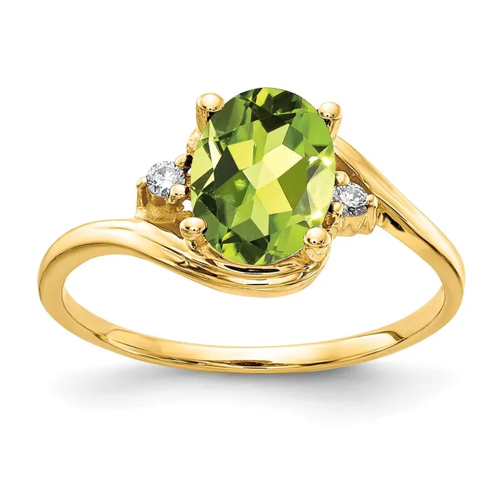Rings goldiaca 14K Yellow Gold 8x6mm Oval Peridot Checker AA Real Diamond ring Rings goldiaca 14K Yellow Gold 8x6mm Oval Peridot Checker AA Real Diamond ring