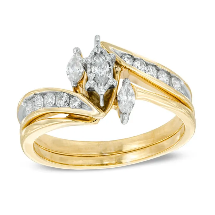 Rings Goldiacom 12 CT Marquise Diamond Three Stone Bridal Engagement Ring Set in 14K Gold Rings Goldiacom 12 CT Marquise Diamond Three Stone Bridal Engagement Ring Set in 14K Gold