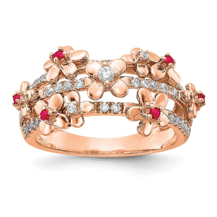 Rings Goldiacom 14k Rose Gold Real Diamond Ruby Flower Ring
