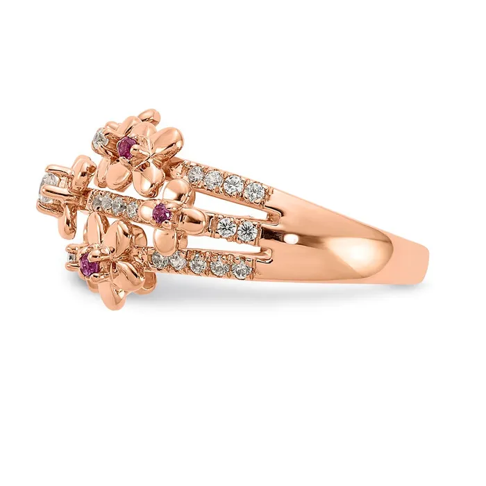 Rings Goldiacom 14k Rose Gold Real Diamond Ruby Flower Ring