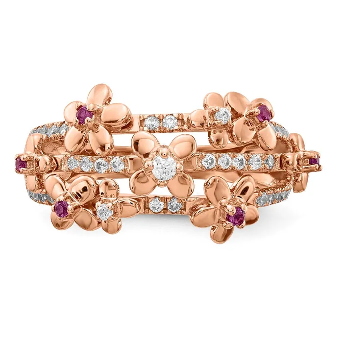 Rings Goldiacom 14k Rose Gold Real Diamond Ruby Flower Ring