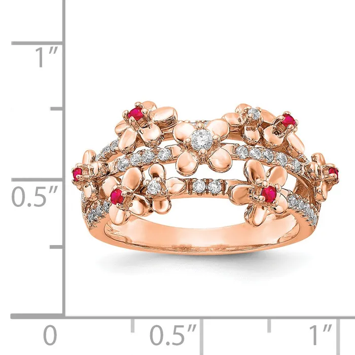 Rings Goldiacom 14k Rose Gold Real Diamond Ruby Flower Ring