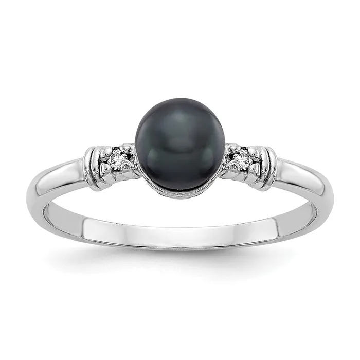Rings Goldiacom 14k White Gold 5mm Black FW Cultured Pearl AAA Real Diamond ring Rings Goldiacom 14k White Gold 5mm Black FW Cultured Pearl AAA Real Diamond ring