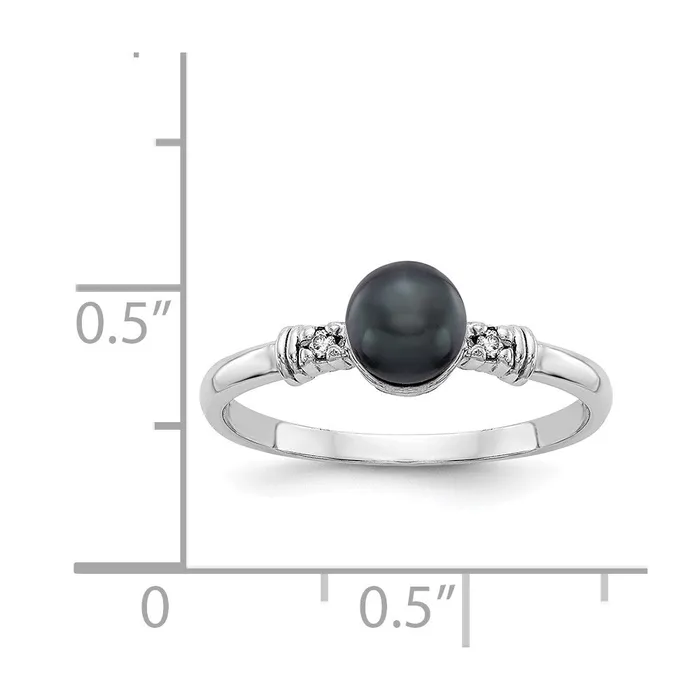 Rings Goldiacom 14k White Gold 5mm Black FW Cultured Pearl AAA Real Diamond ring