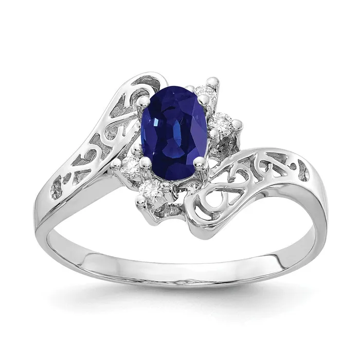 Rings Goldiacom 14k White Gold 6x4mm Oval Sapphire VS Real Diamond ring