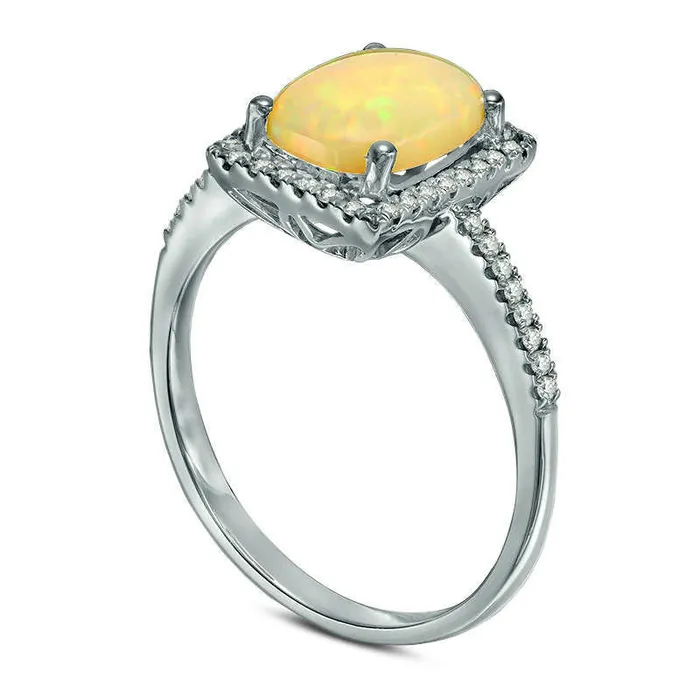 Rings Goldia CushionCut Opal and 013 CT TW Natural Diamond Rectangle Frame Ring in Solid 10K White Gold Rings Goldia CushionCut Opal and 013 CT TW Natural Diamond Rectangle Frame Ring in Solid 10K White Gold