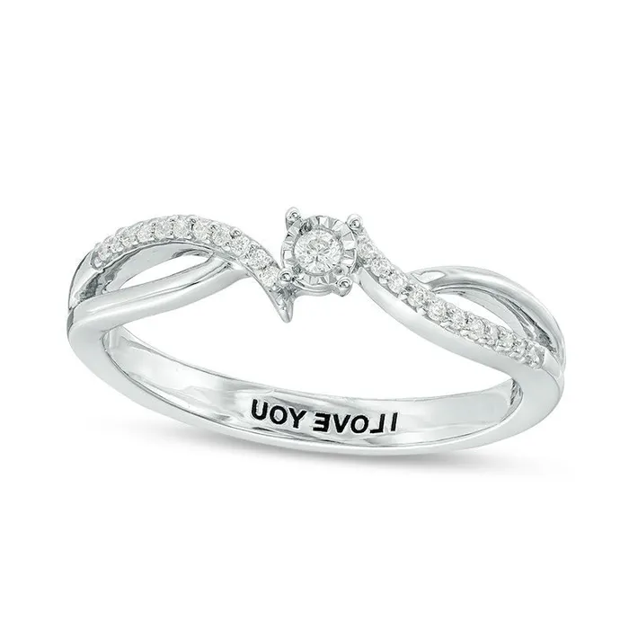 Rings Goldia Engravable 010 CT TW Natural Diamond Bypass Split Shank Promise Ring in Sterling Silver 1 Line Rings Goldia Engravable 010 CT TW Natural Diamond Bypass Split Shank Promise Ring in Sterling Silver 1 Line