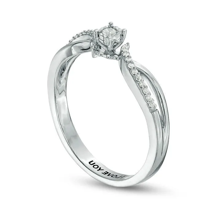 Rings Goldia Engravable 010 CT TW Natural Diamond Bypass Split Shank Promise Ring in Sterling Silver 1 Line Rings Goldia Engravable 010 CT TW Natural Diamond Bypass Split Shank Promise Ring in Sterling Silver 1 Line